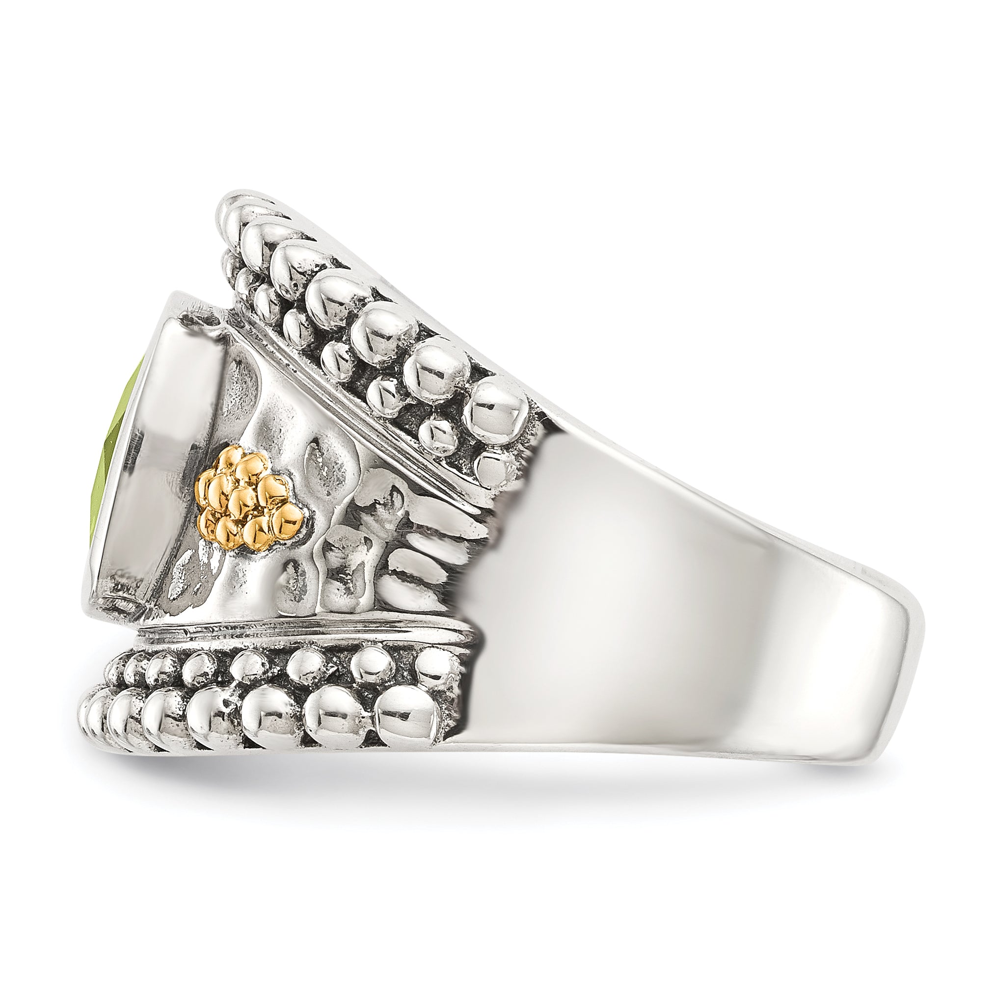 Shey Couture Sterling Silver with 14K Accent Antiqued Cushion Bezel Peridot Ring