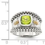 Shey Couture Sterling Silver with 14K Accent Antiqued Cushion Bezel Peridot Ring