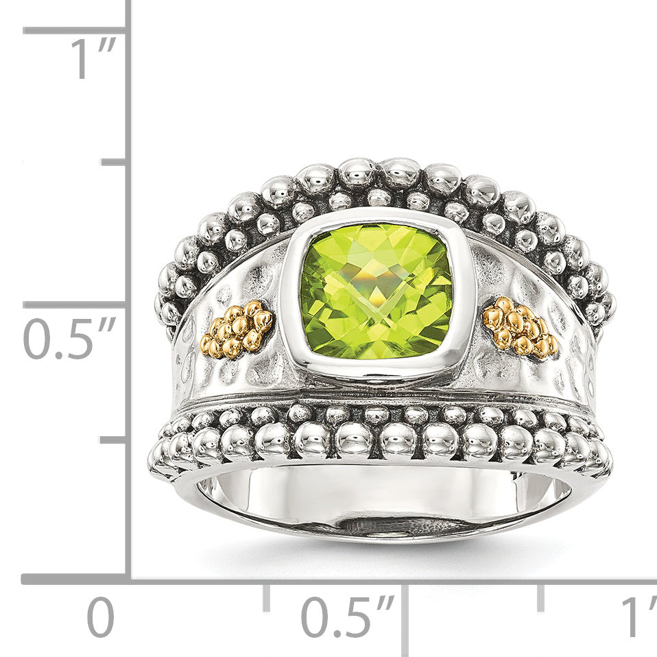 Shey Couture Sterling Silver with 14K Accent Antiqued Cushion Bezel Peridot Ring