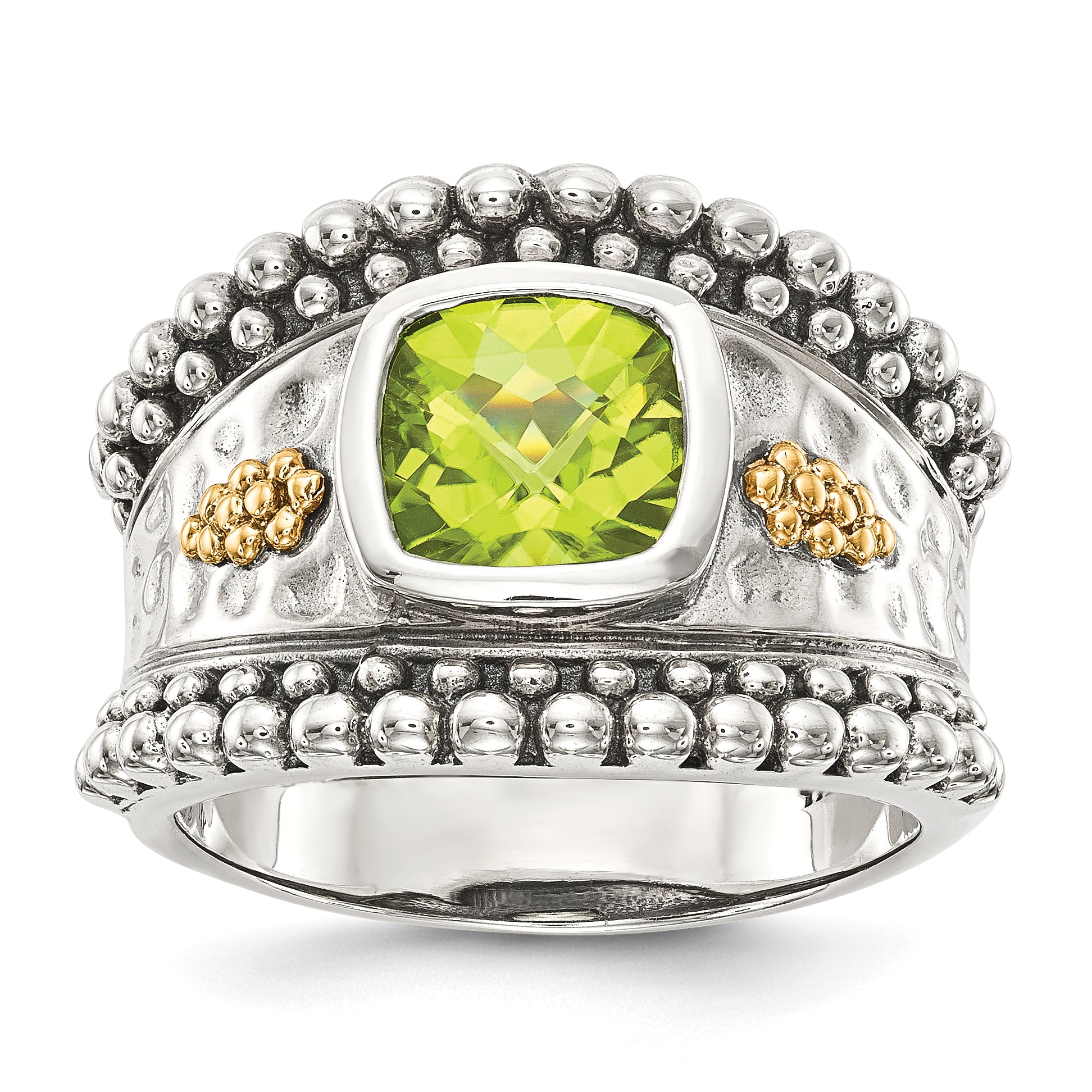 Shey Couture Sterling Silver with 14K Accent Antiqued Cushion Bezel Peridot Ring Main image