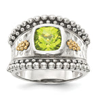 Shey Couture Sterling Silver with 14K Accent Antiqued Cushion Bezel Peridot Ring