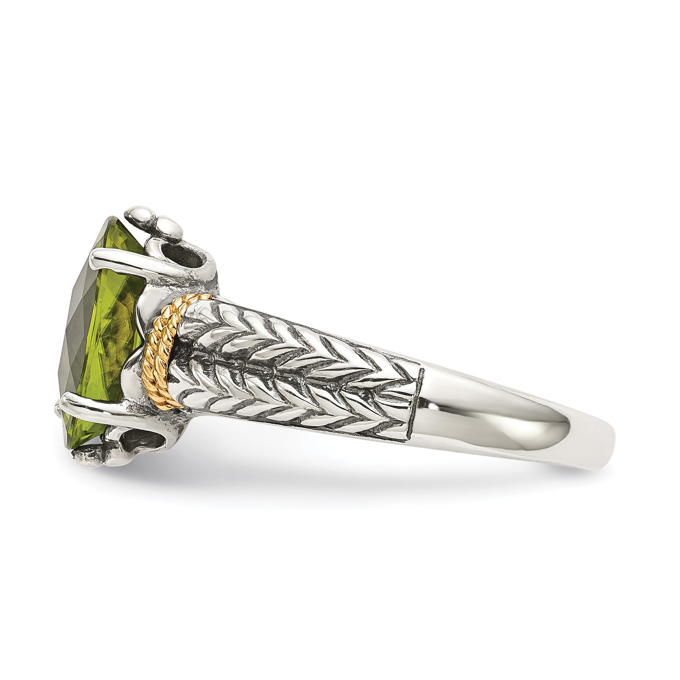 Shey Couture Sterling Silver with 14K Accent Antiqued Oval Peridot Ring
