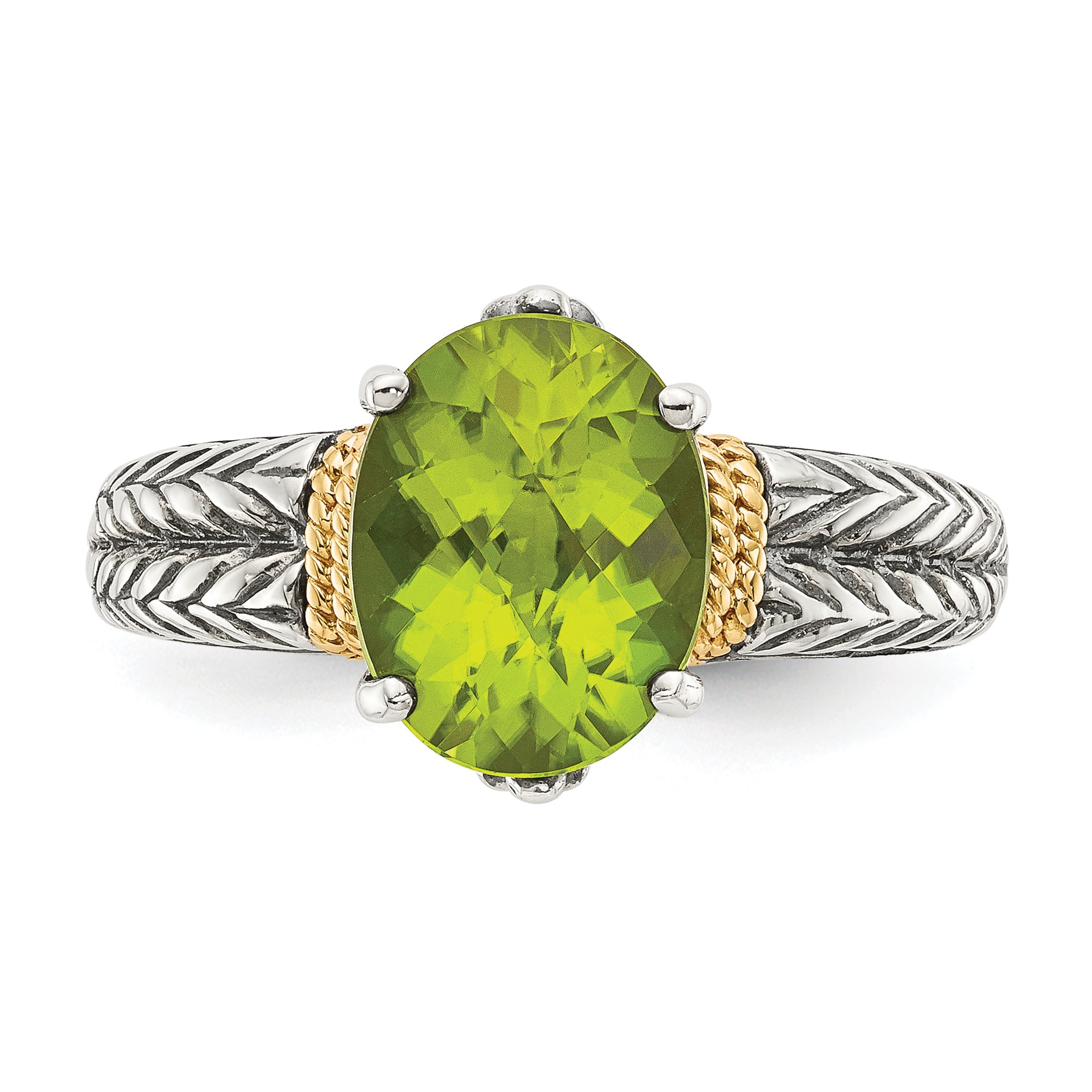 Shey Couture Sterling Silver with 14K Accent Antiqued Oval Peridot Ring