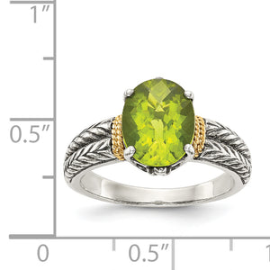 Shey Couture Sterling Silver with 14K Accent Antiqued Oval Peridot Ring - Sophia Jewelers