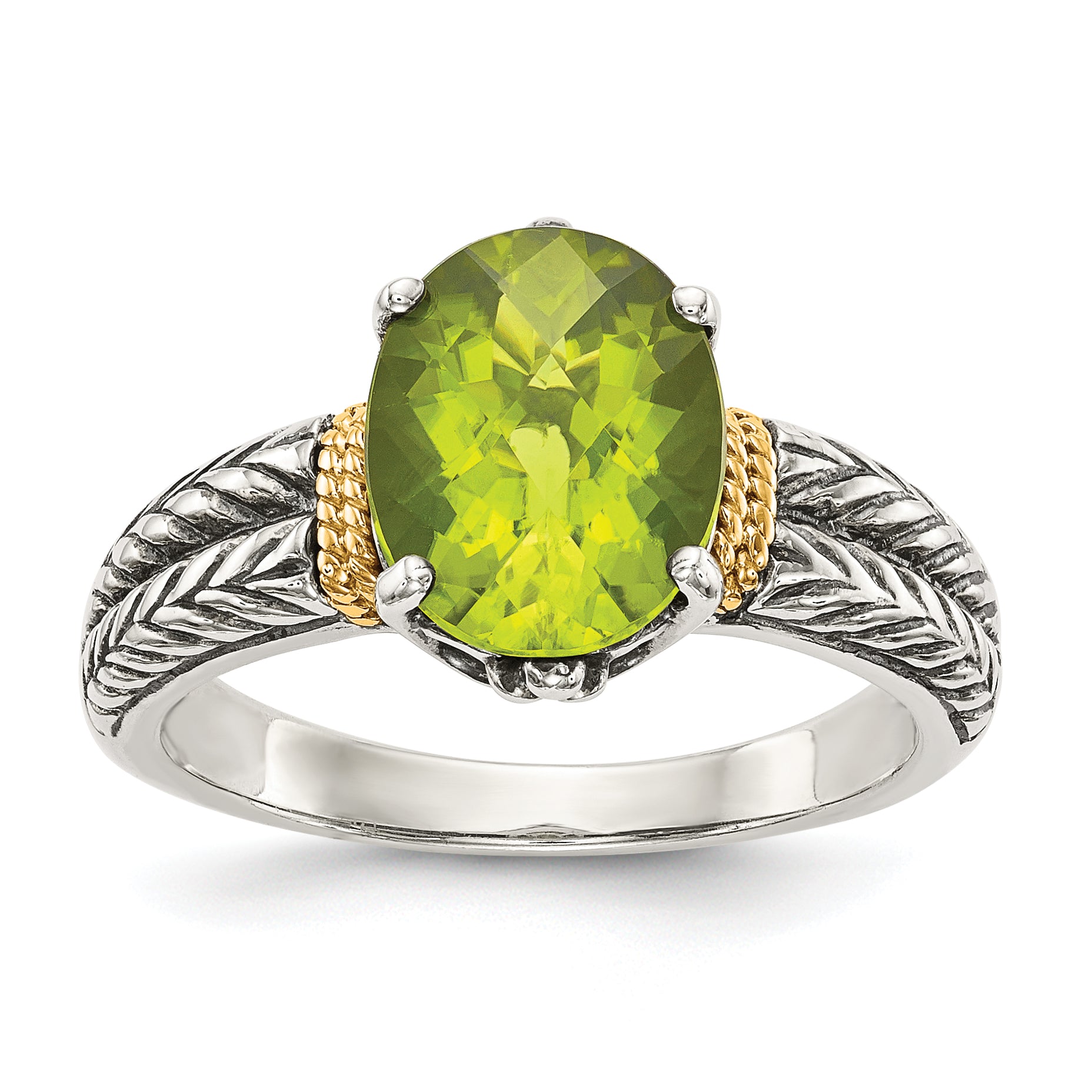 Shey Couture Sterling Silver with 14K Accent Antiqued Oval Peridot Ring Main image