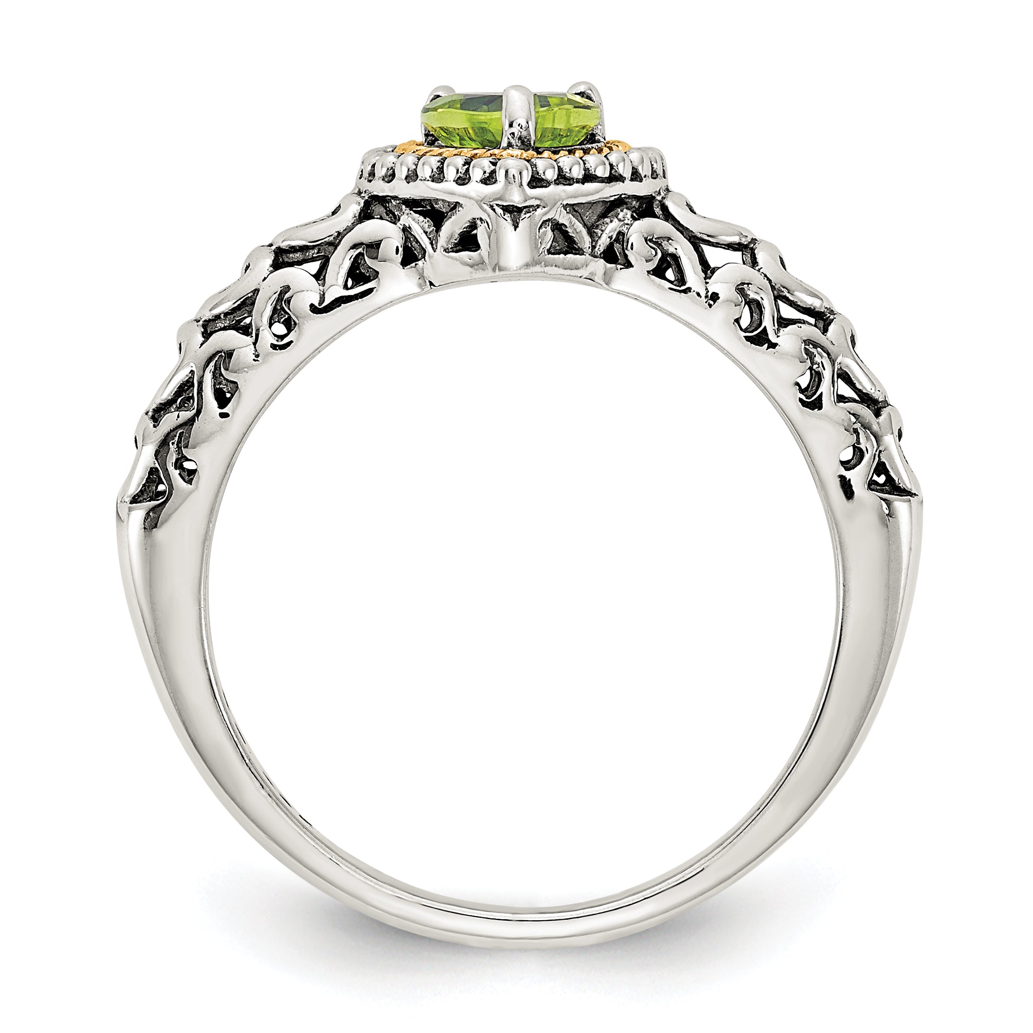 Shey Couture Sterling Silver with 14K Accent Antiqued Heart Peridot Ring