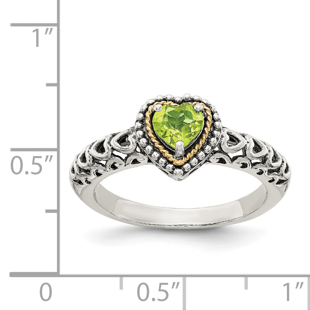 Shey Couture Sterling Silver with 14K Accent Antiqued Heart Peridot Ring