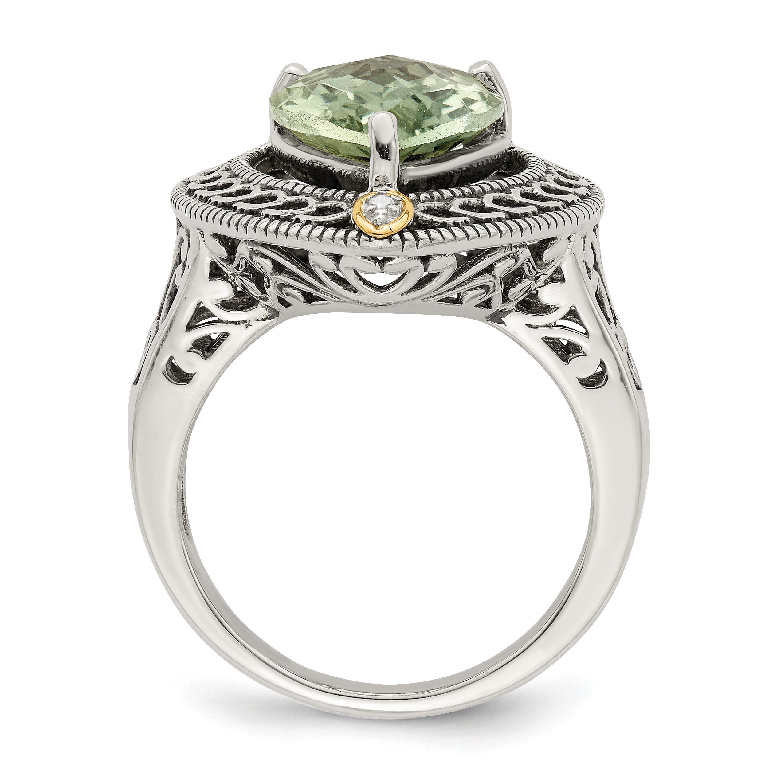 Shey Couture Sterling Silver with 14K Accent Antiqued Diamond and Pear Shaped Green Quartz Ring Secondary image