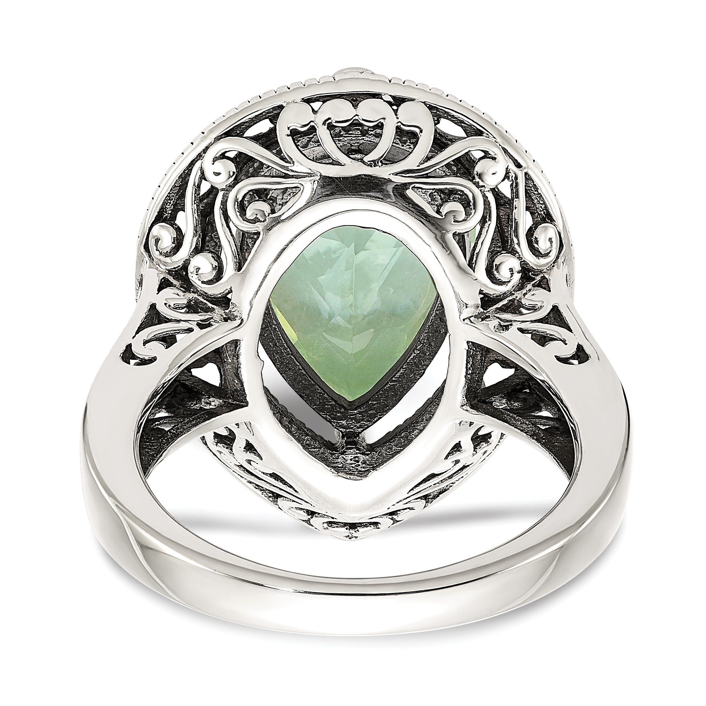 Shey Couture Sterling Silver with 14K Accent Antiqued Diamond and Pear Shaped Green Quartz Ring