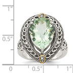 Shey Couture Sterling Silver with 14K Accent Antiqued Diamond and Pear Shaped Green Quartz Ring