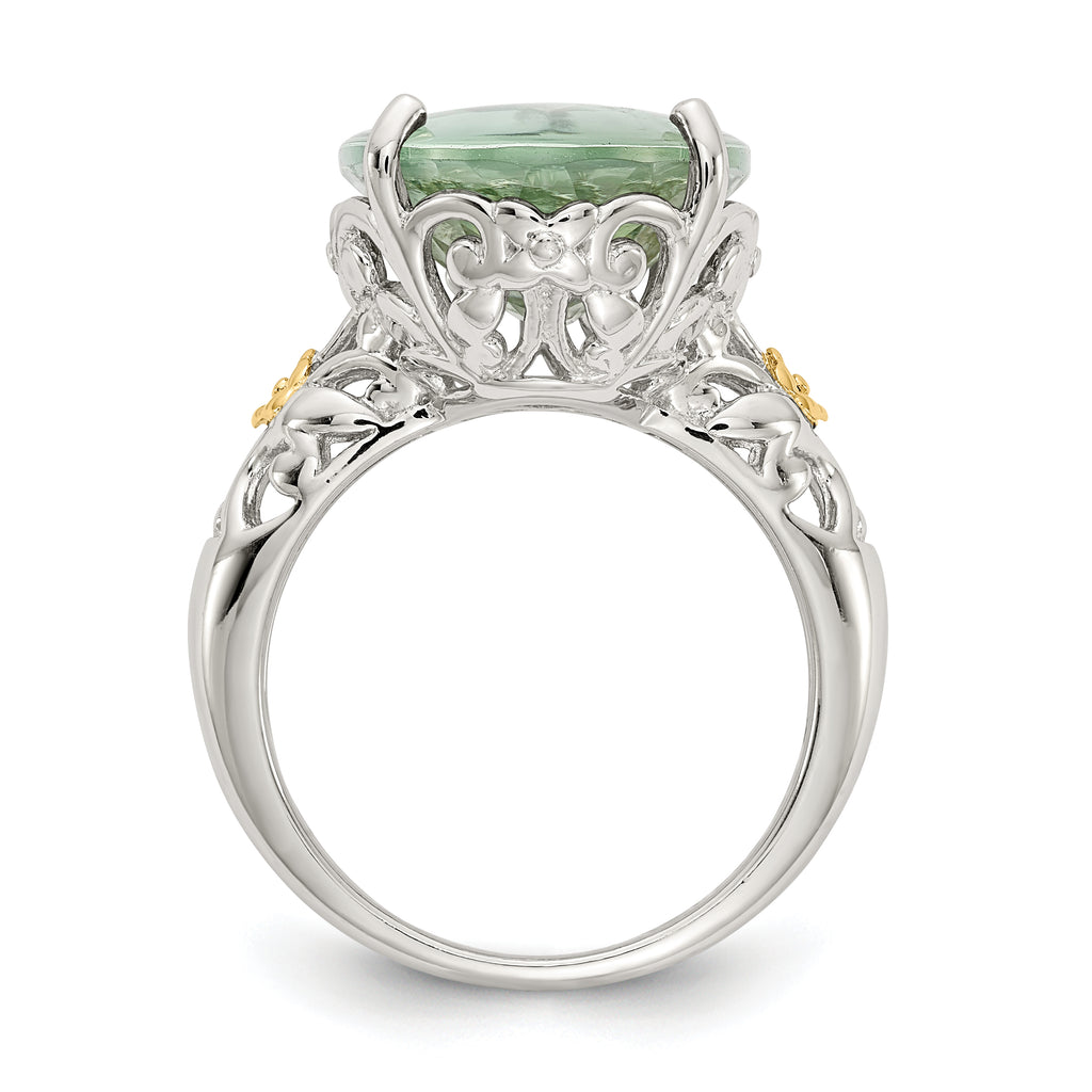 Shey Couture Sterling Silver Rhodium-Plated with 14K Accent Oval Green Quartz Ring