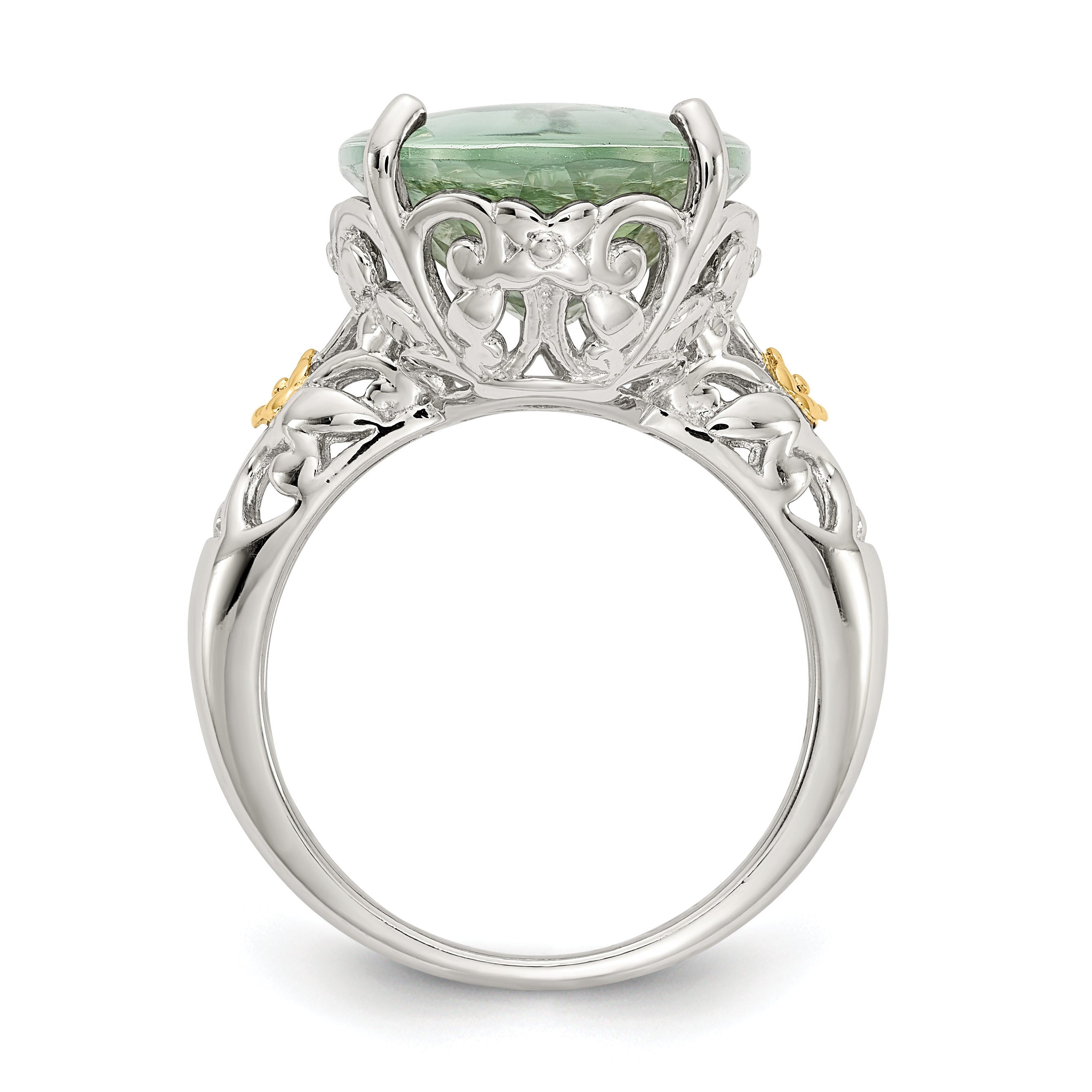 Shey Couture Sterling Silver Rhodium-Plated with 14K Accent Oval Green Quartz Ring