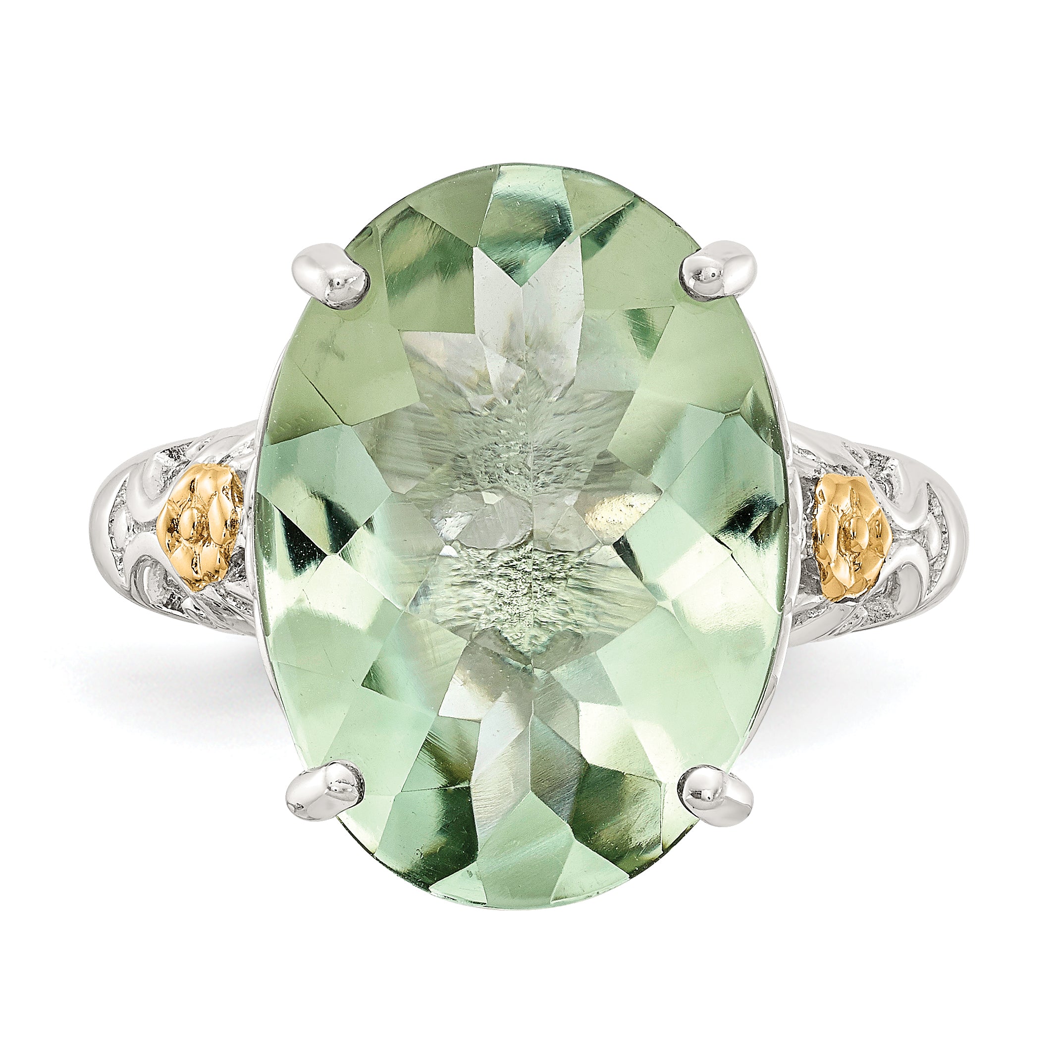Shey Couture Sterling Silver Rhodium-Plated with 14K Accent Oval Green Quartz Ring