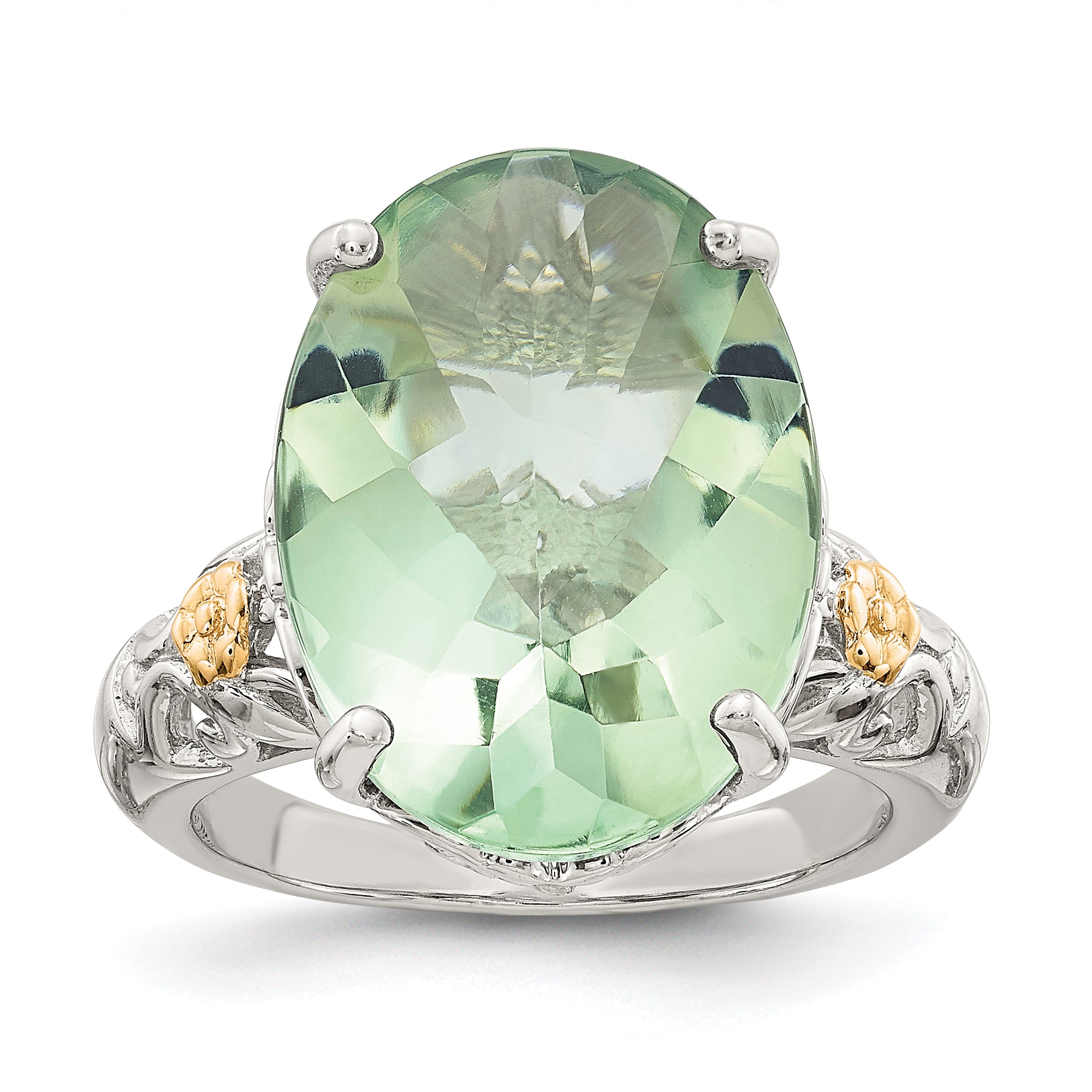 Shey Couture Sterling Silver Rhodium-Plated with 14K Accent Oval Green Quartz Ring