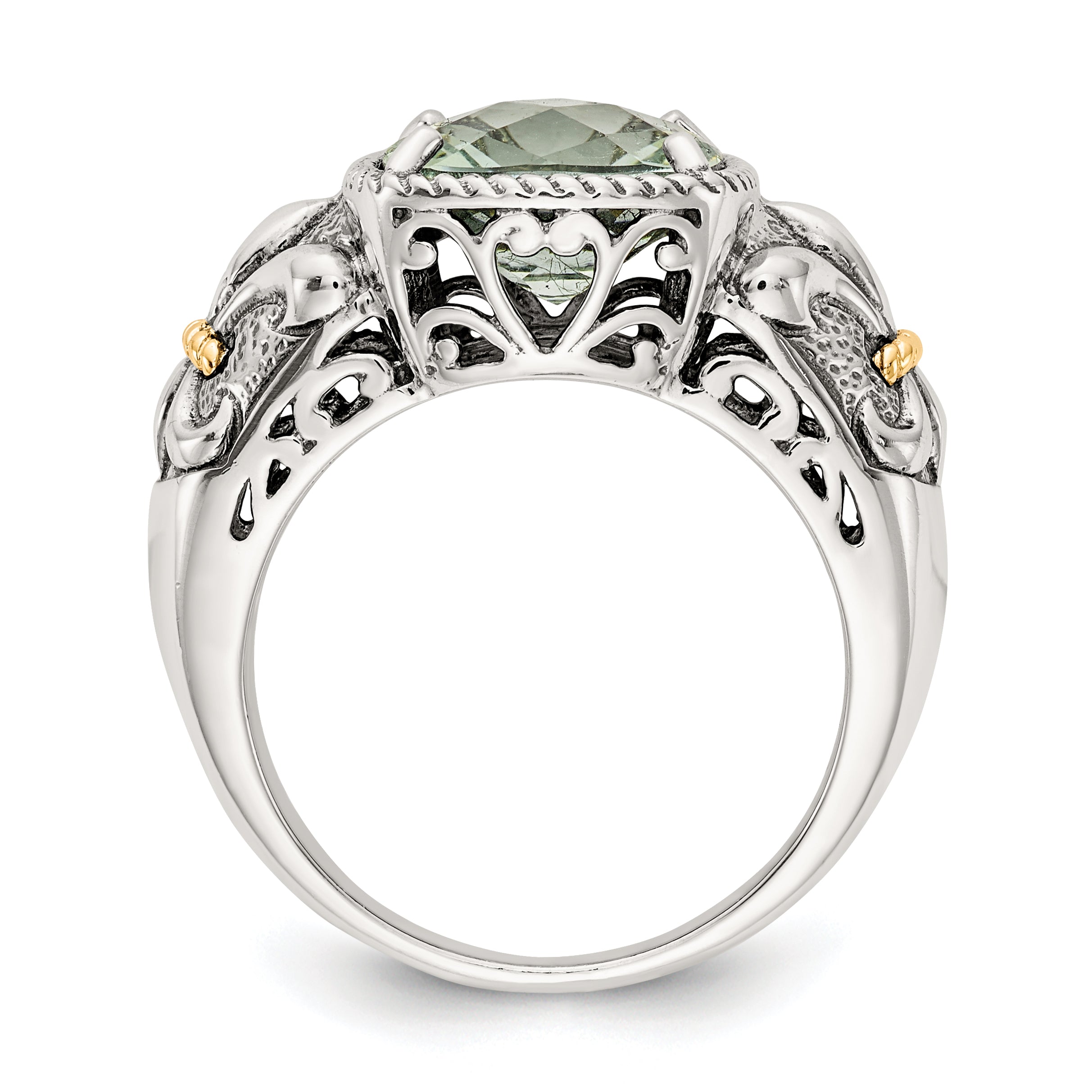 Shey Couture Sterling Silver with 14K Accent Antiqued Cushion Green Quartz Ring Secondary image