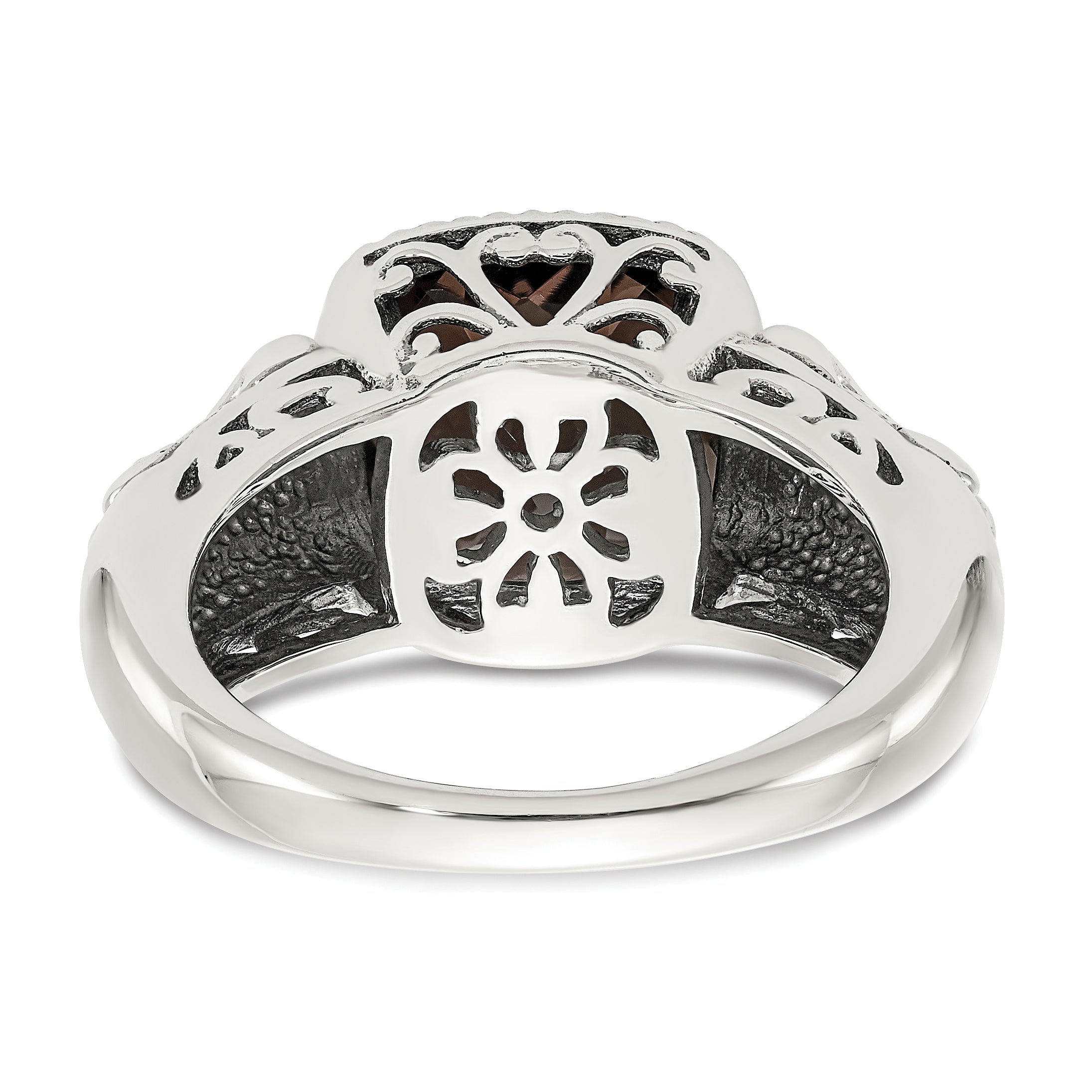 Shey Couture Sterling Silver with 14K Accent Antiqued Cushion Smoky Quartz Ring
