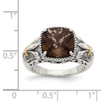Shey Couture Sterling Silver with 14K Accent Antiqued Cushion Smoky Quartz Ring