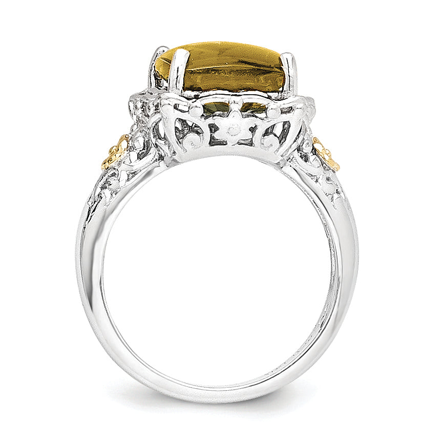 Sterling Silver w/14k Whiskey Quartz Ring