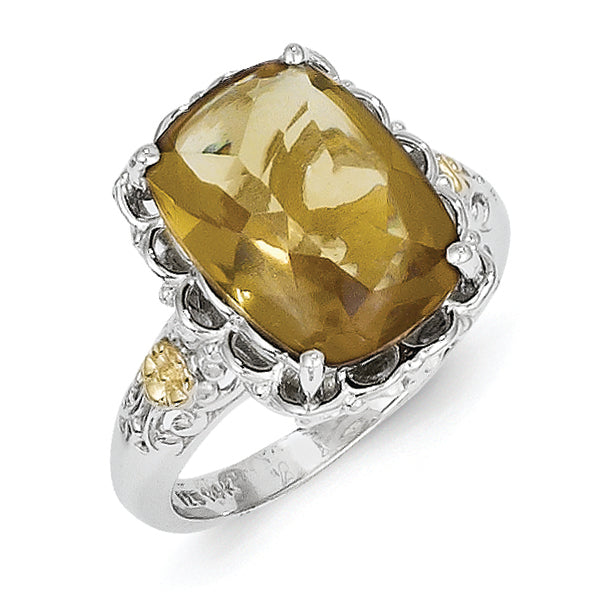Sterling Silver w/14k Whiskey Quartz Ring
