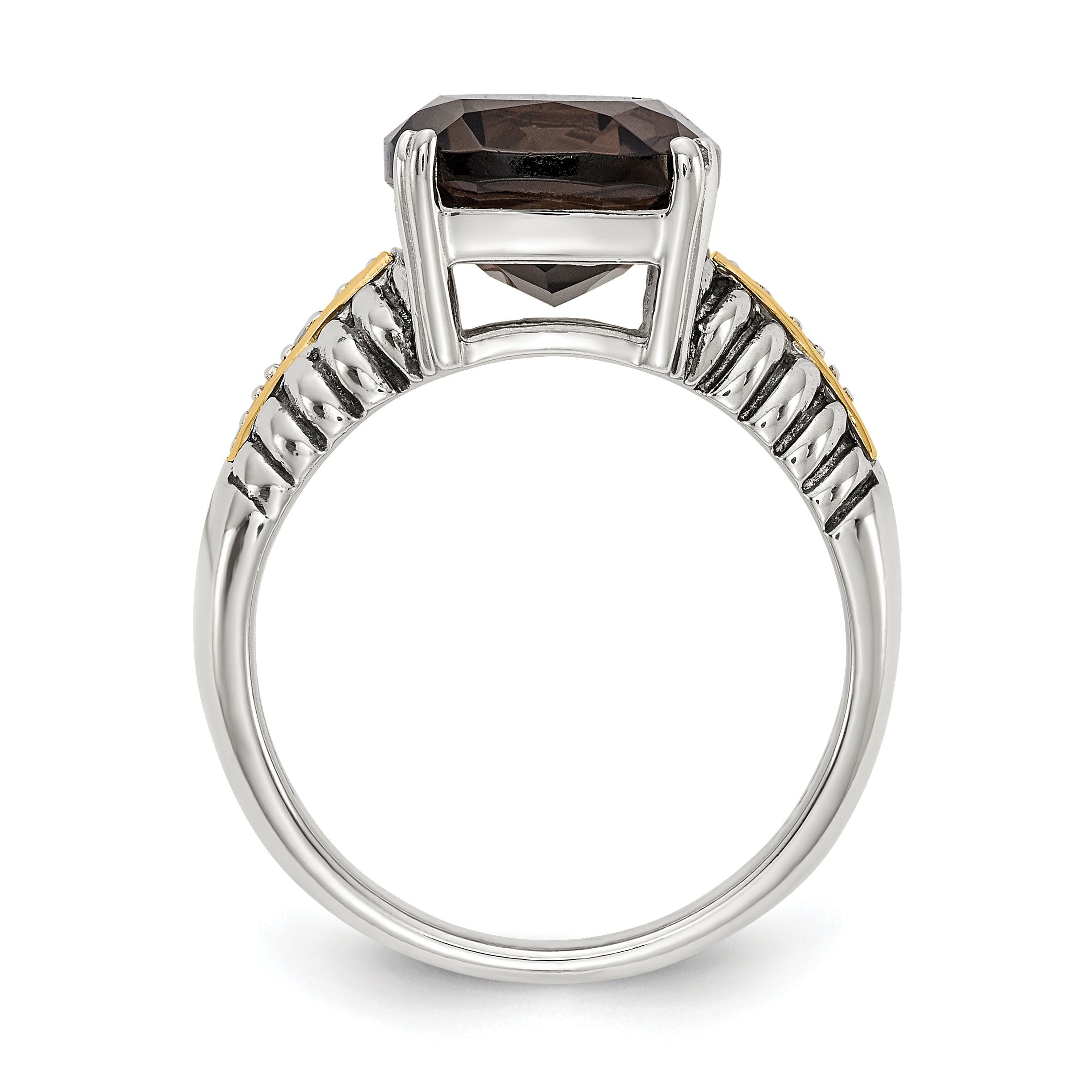 Shey Couture Sterling Silver with 14K Accent Antiqued Cushion Smoky Quartz and Diamond Ring Secondary image