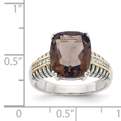 Shey Couture Sterling Silver with 14K Accent Antiqued Cushion Smoky Quartz and Diamond Ring