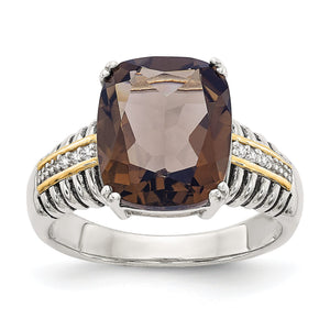 Cushion Smoky Quartz and Diamond Ring in Sterling Silver (0.03 ct. tw.), Size 6–8 - Sophia Jewelers
