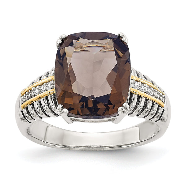Cushion Smoky Quartz and Diamond Ring in Sterling Silver (0.03 ct. tw.), Size 6–8 - Sophia Jewelers
