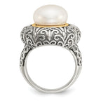 Sterling Silver w/14k 12mm FW Cultured Pearl Ring
