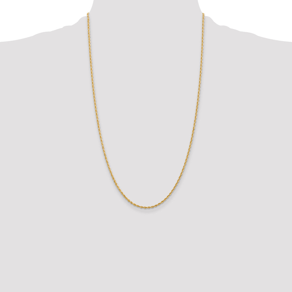14K Yellow Gold Solid Diamond-Cut Rope Chain Necklace 2mm