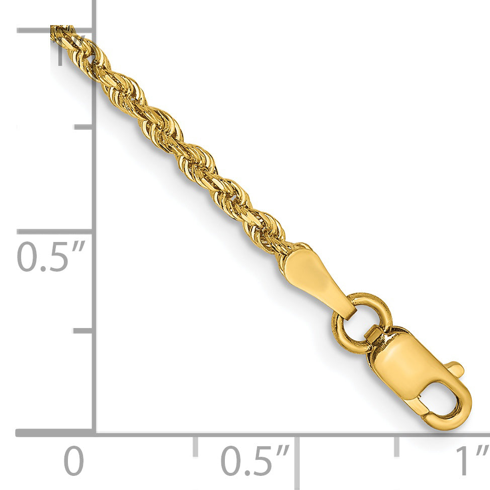 14K 10 Inch 2mm Diamond-Cut Quadruple Rope Lobster Clasp Anklet