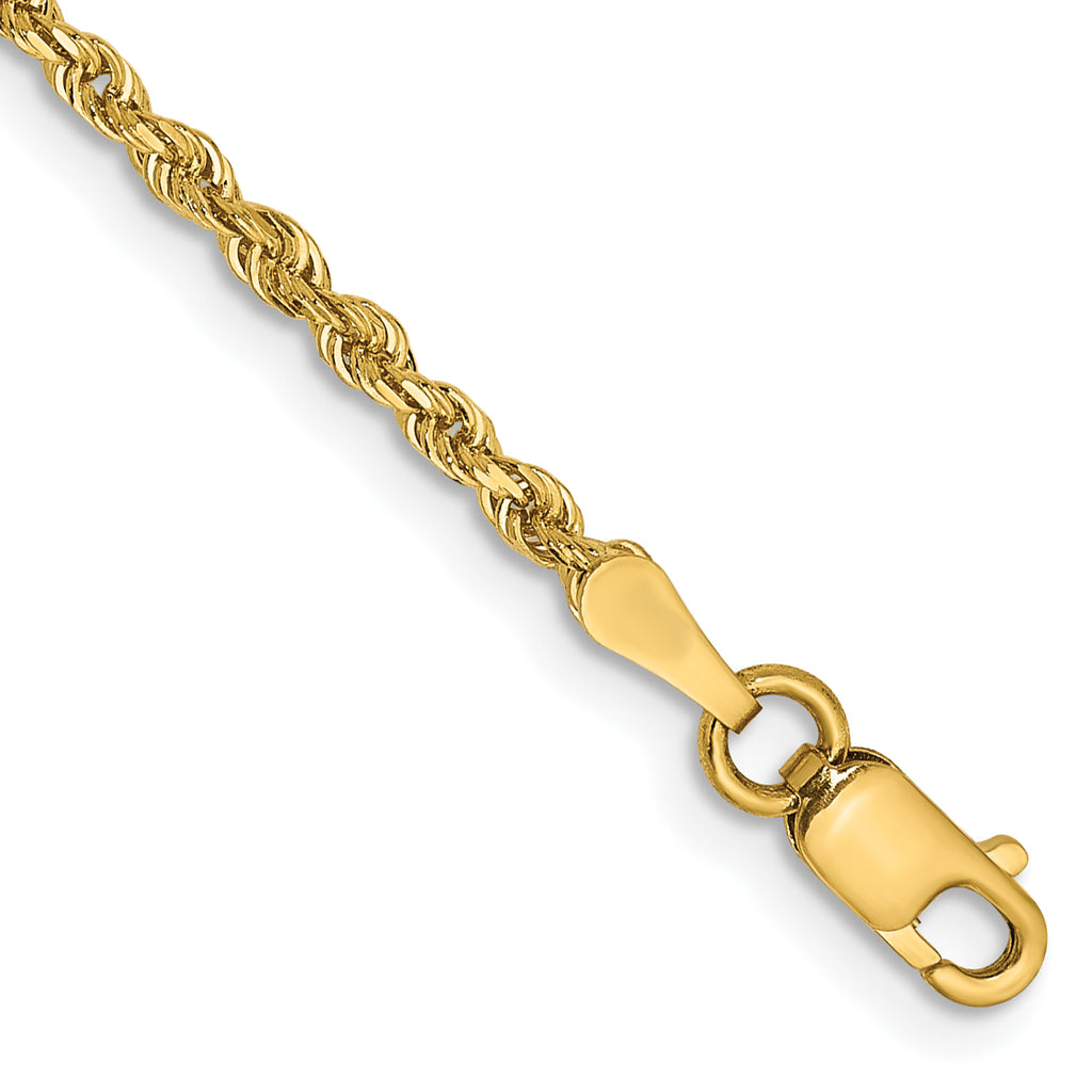 14K 10 Inch 2mm Diamond-Cut Quadruple Rope Lobster Clasp Anklet