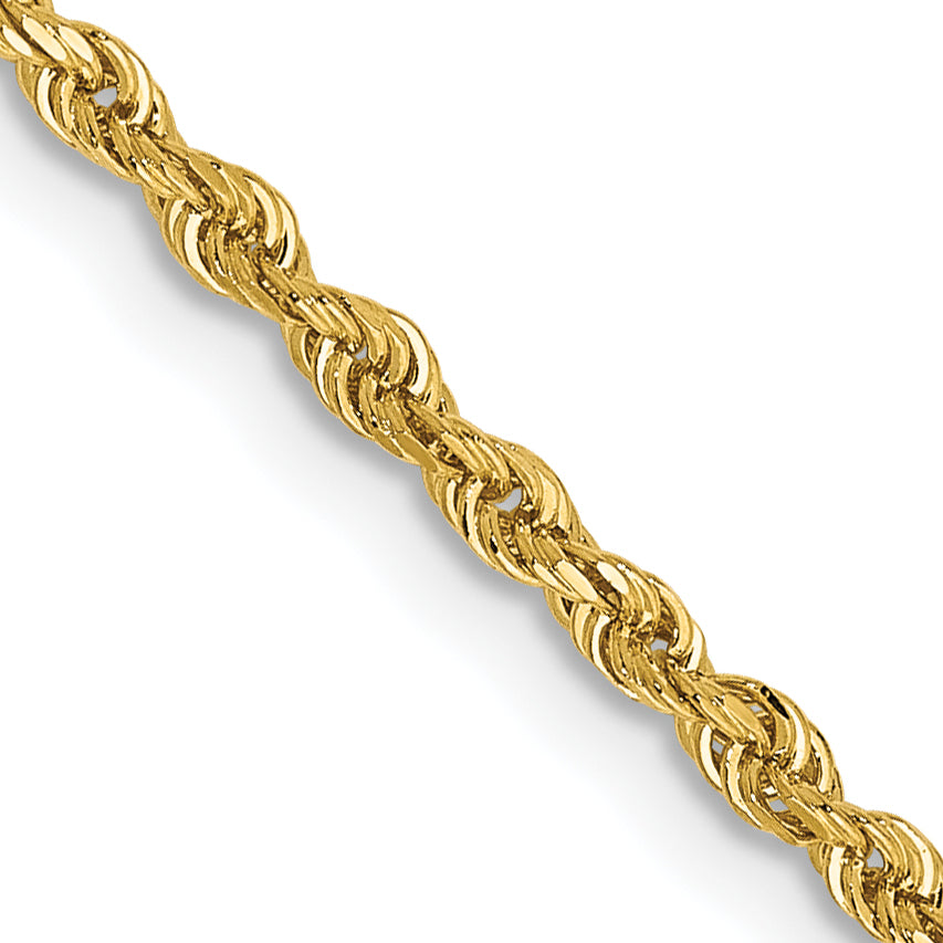 14K Yellow Gold Solid Diamond-Cut Rope Chain Necklace 2mm