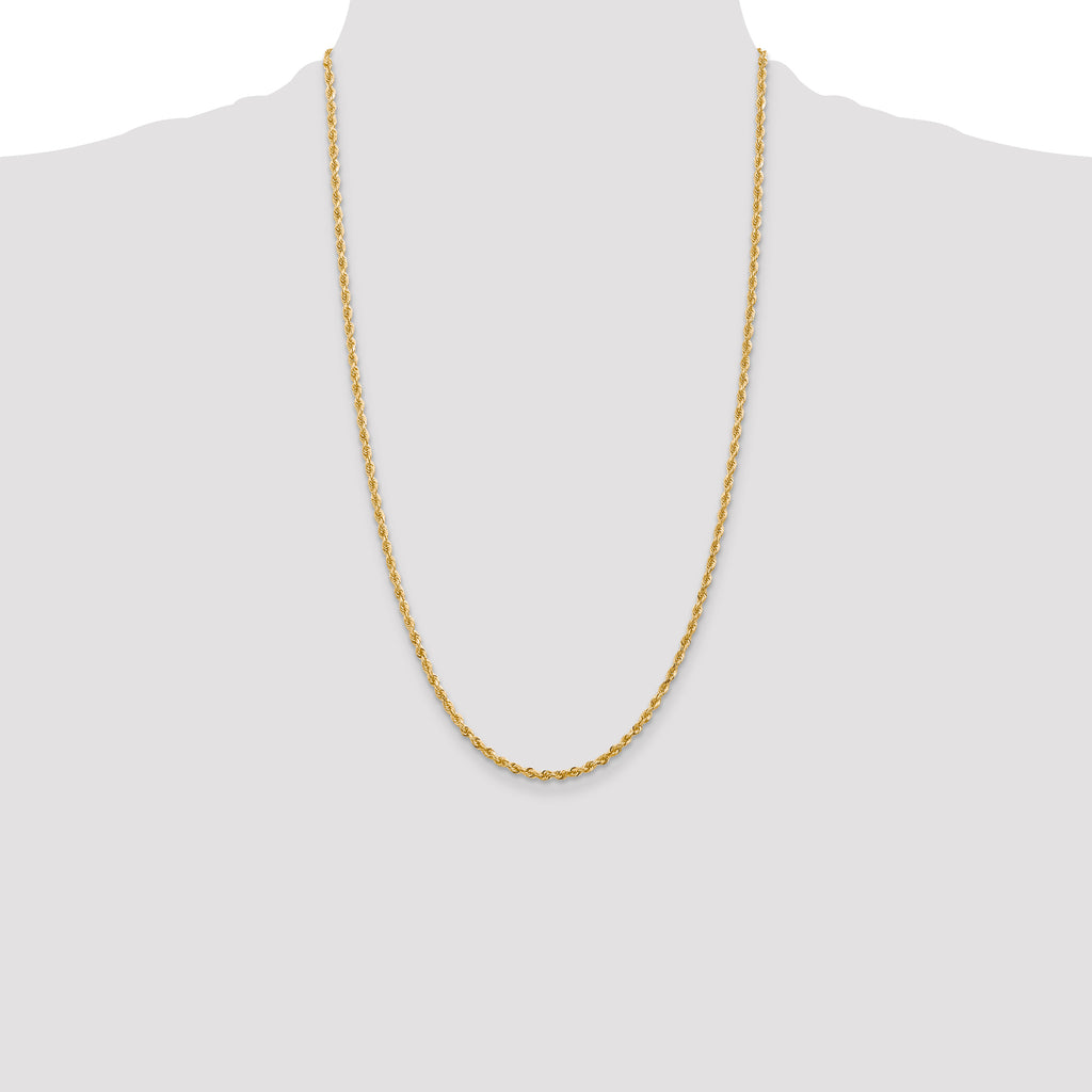 14K 9 Inch 2.75mm Diamond-Cut Quadruple Rope Lobster Clasp Chain