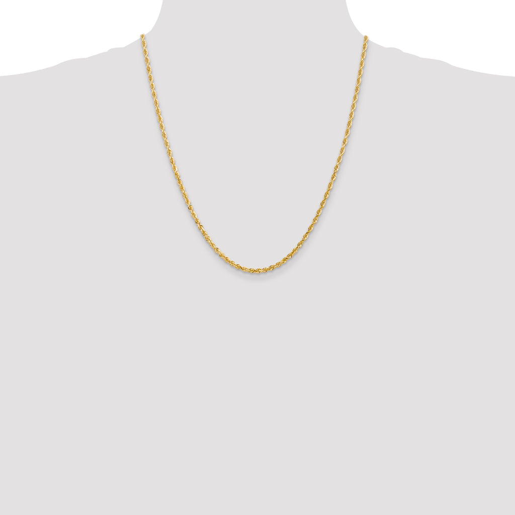 14K 9 Inch 3mm Diamond-Cut Quadruple Rope Lobster Clasp Chain