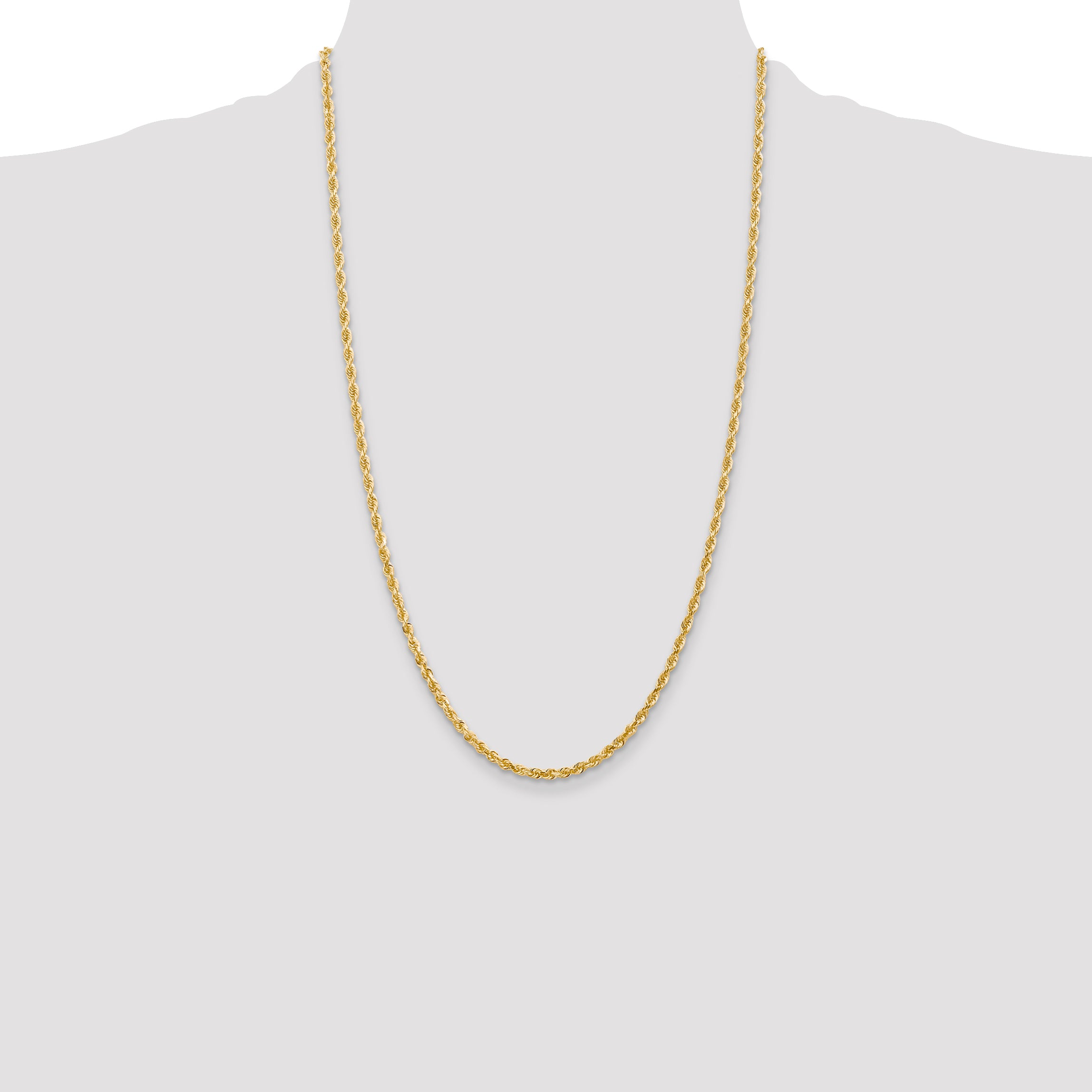 14K 9 Inch 3mm Diamond-Cut Quadruple Rope Lobster Clasp Chain