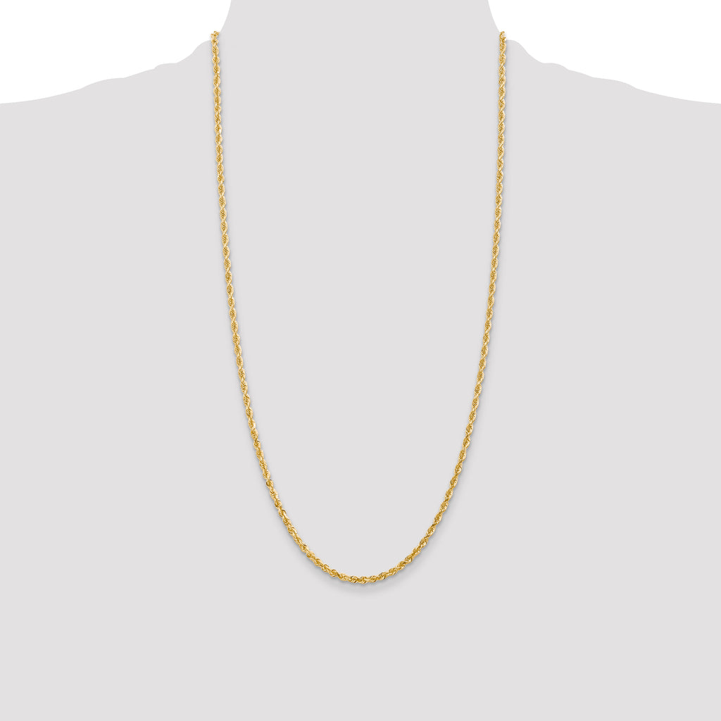 14K 9 Inch 3mm Diamond-Cut Quadruple Rope Lobster Clasp Chain