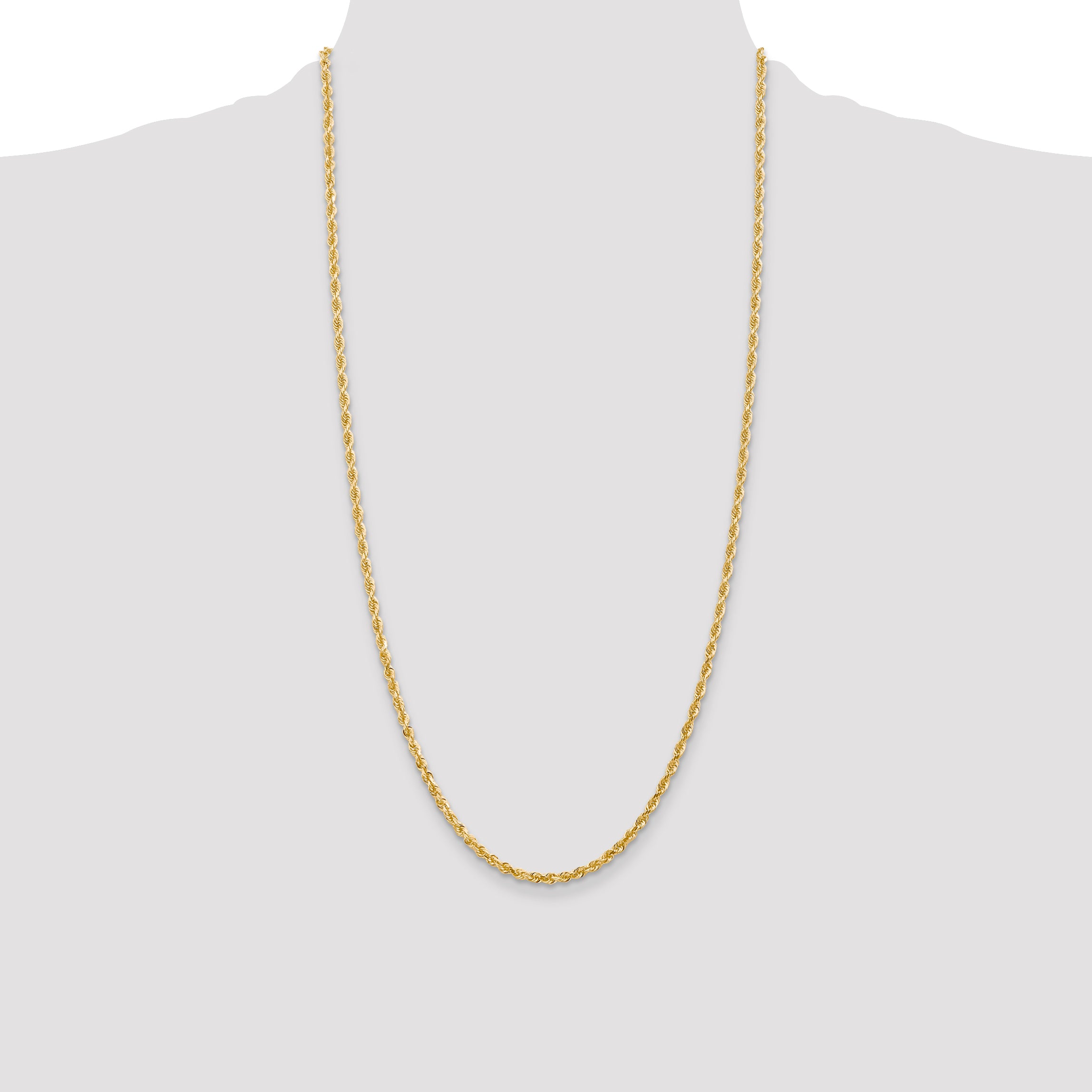 14K 9 Inch 3mm Diamond-Cut Quadruple Rope Lobster Clasp Chain