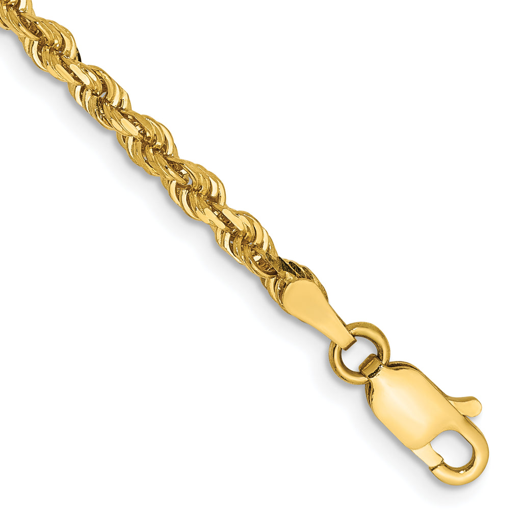 14K 9 Inch 3mm Diamond-Cut Quadruple Rope Lobster Clasp Chain