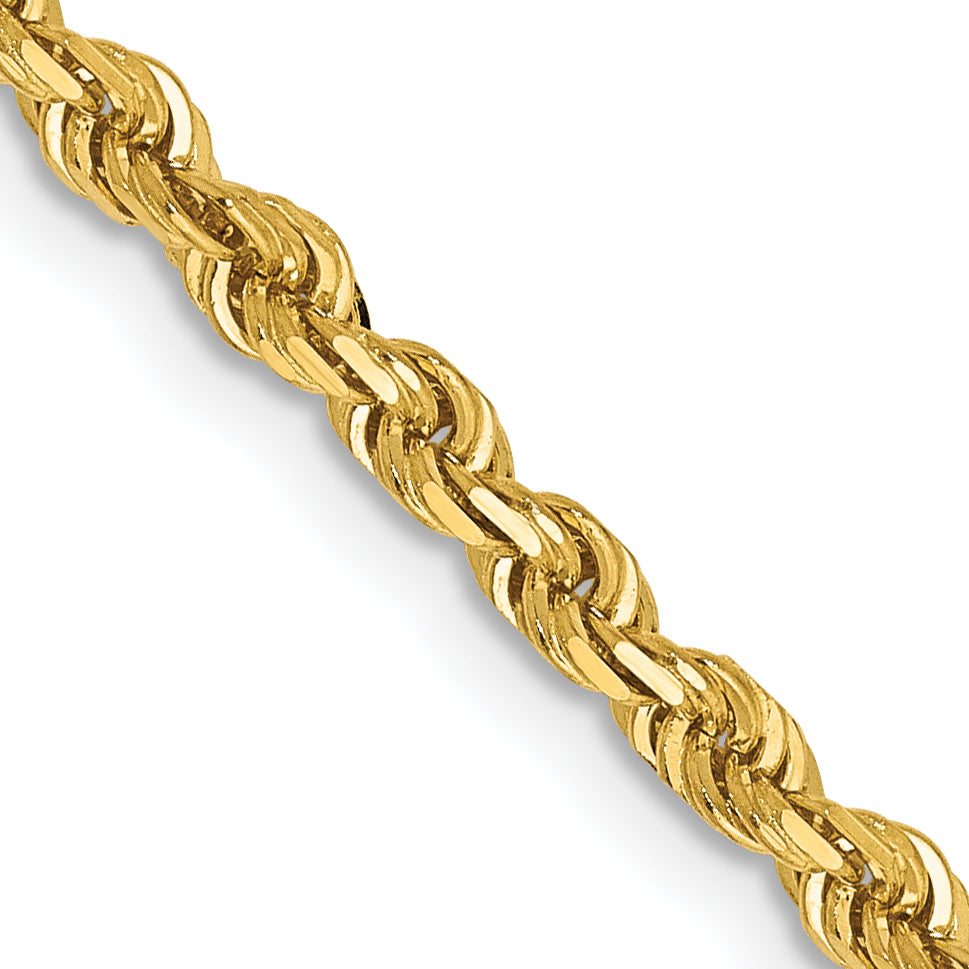 14K 9 Inch 3mm Diamond-Cut Quadruple Rope Lobster Clasp Chain
