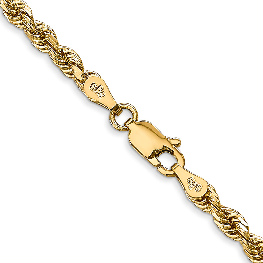 14K 8 Inch 3.35mm Diamond-Cut Quadruple Rope Lobster Clasp Chain