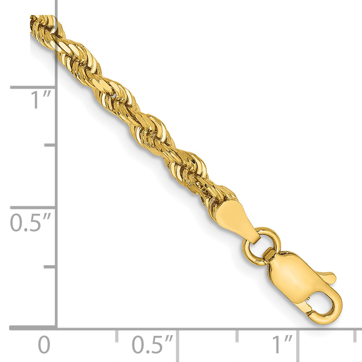14K 8 Inch 3.35mm Diamond-Cut Quadruple Rope Lobster Clasp Chain