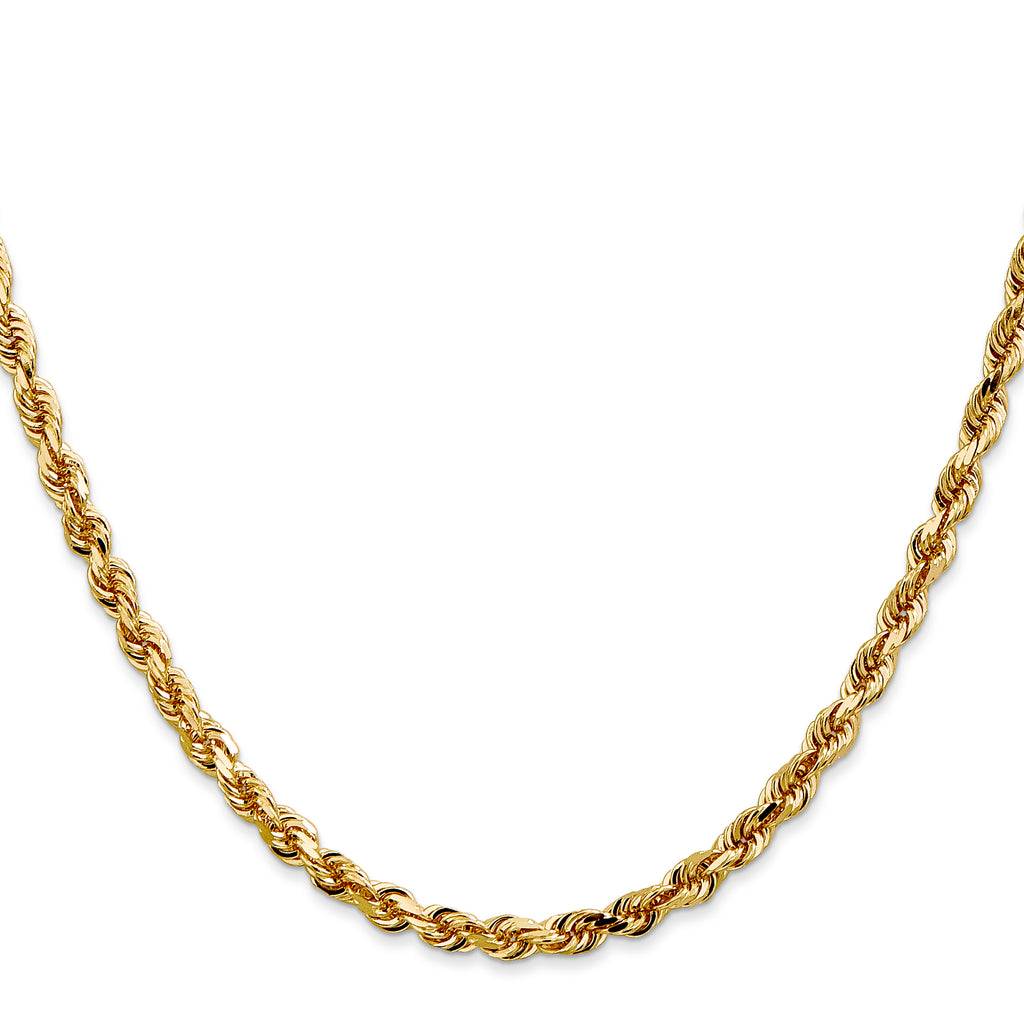 14K 8 Inch 4mm Diamond-Cut Quadruple Rope Lobster Clasp Chain