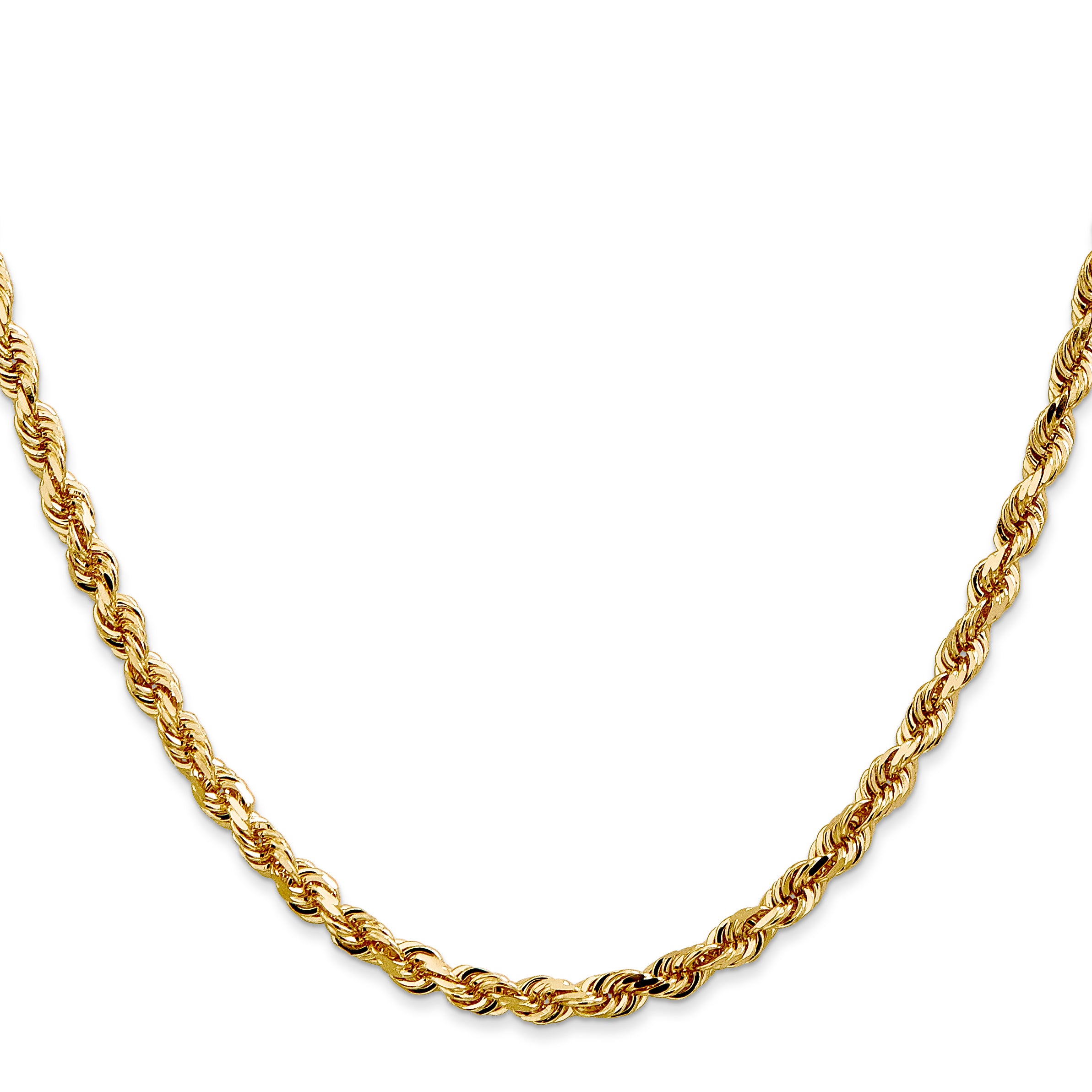 14K 8 Inch 4mm Diamond-Cut Quadruple Rope Lobster Clasp Chain