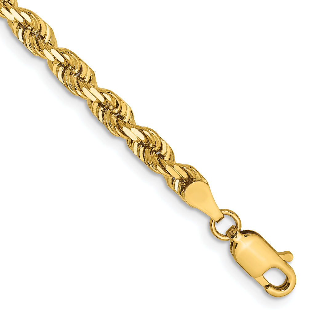 14K 8 Inch 4mm Diamond-Cut Quadruple Rope Lobster Clasp Chain
