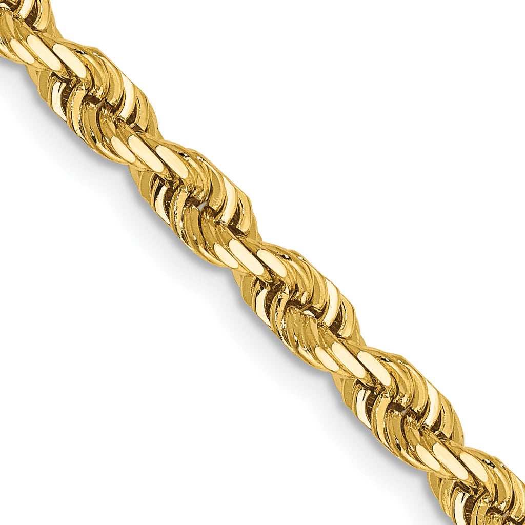 14K Yellow Gold Solid Diamond-Cut Rope Chain Necklace 4mm