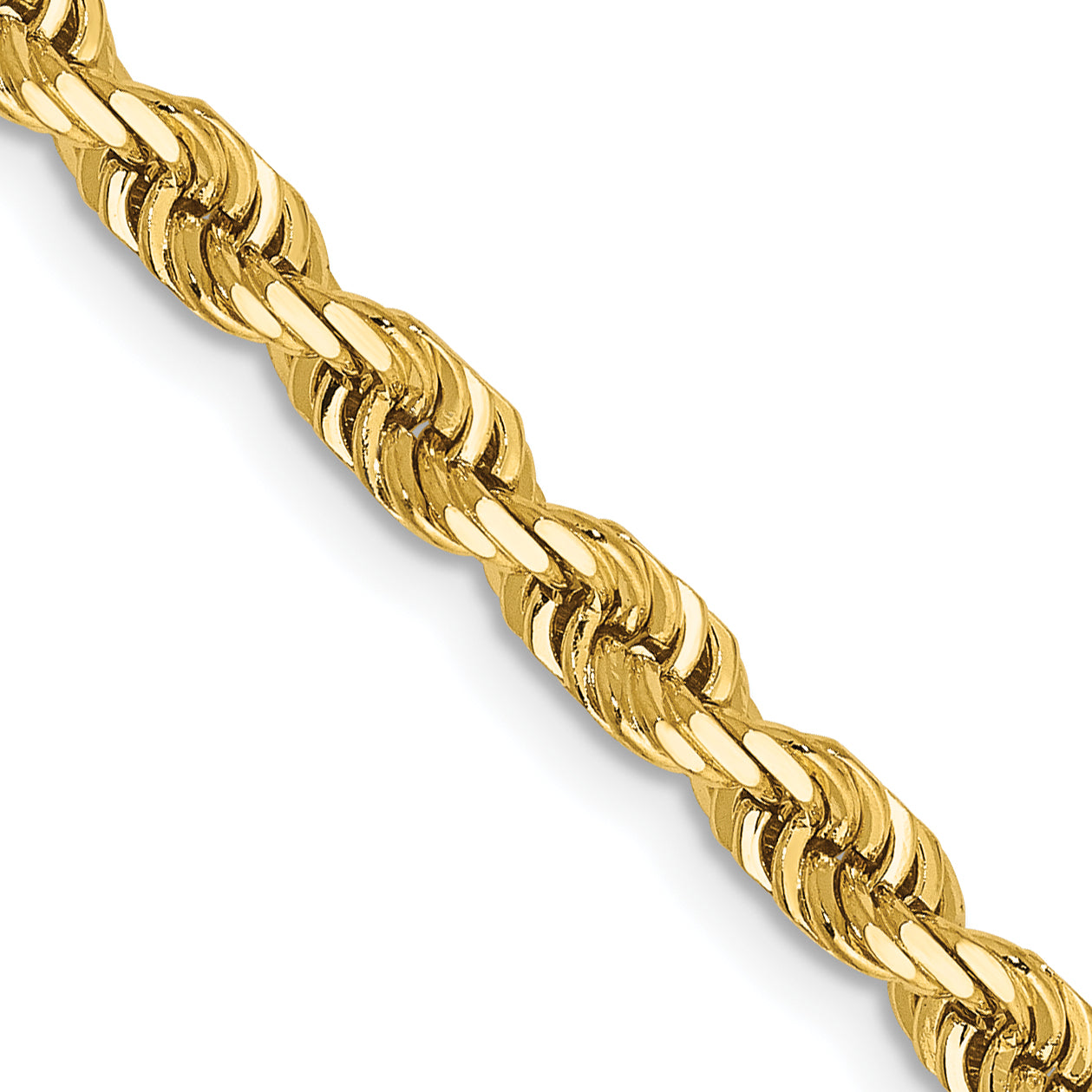 14K Yellow Gold Solid Diamond-Cut Rope Chain Necklace 4mm