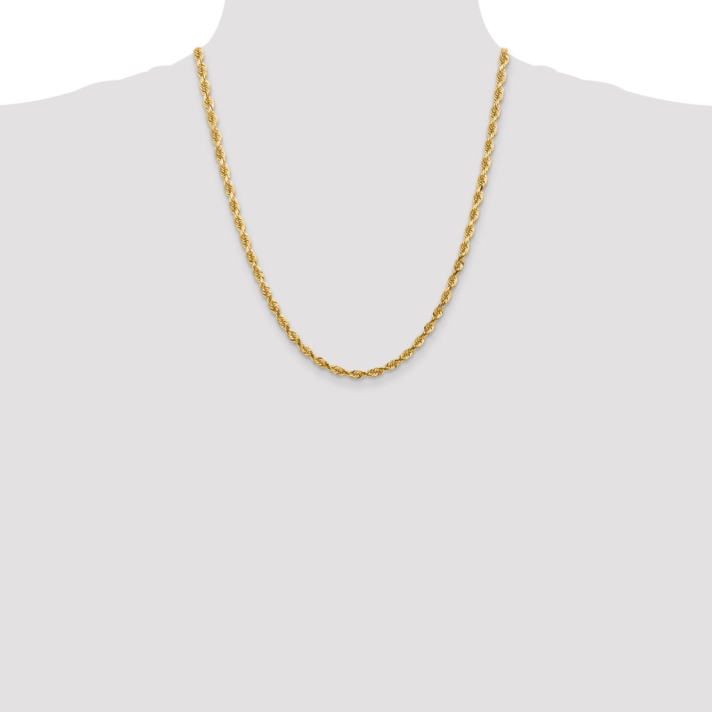 14K 8 Inch 4.5mm Diamond-Cut Quadruple Rope Lobster Clasp Chain