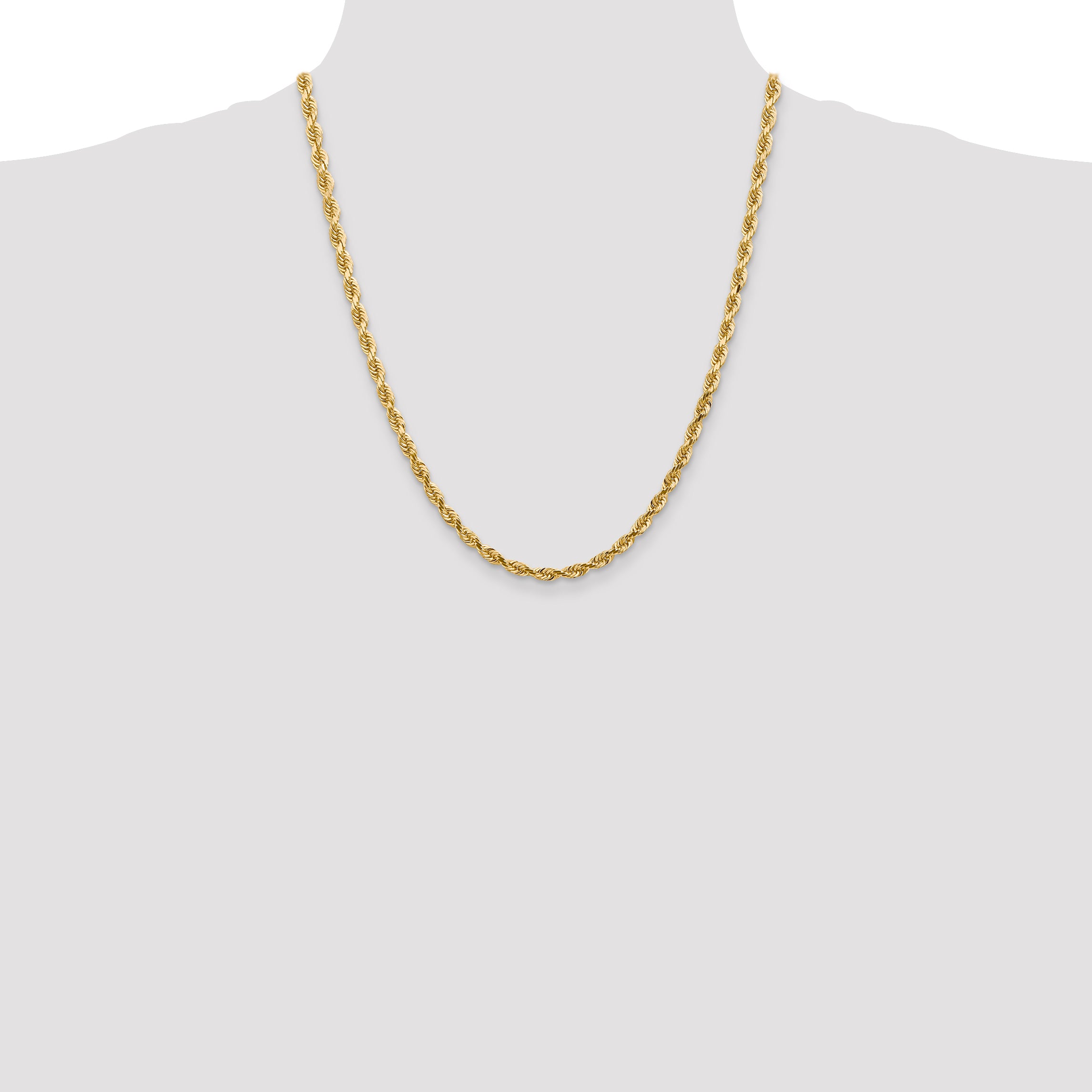 14K 8 Inch 4.5mm Diamond-Cut Quadruple Rope Lobster Clasp Chain