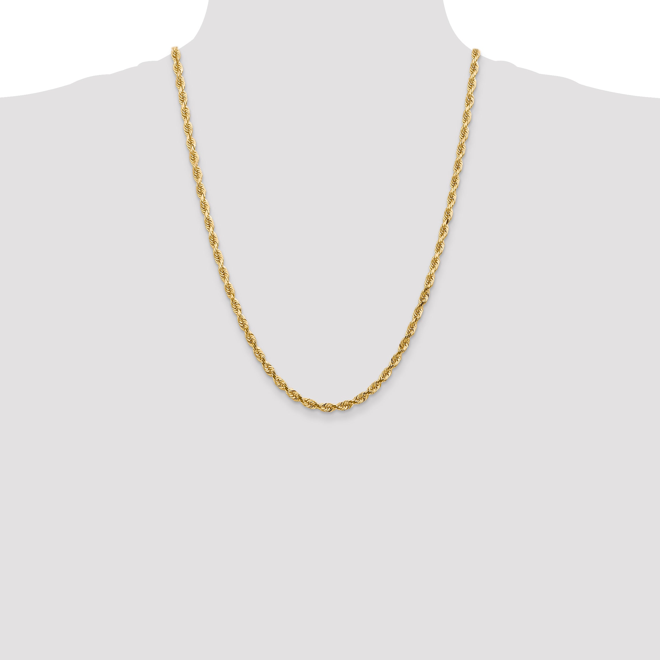 14K 8 Inch 4.5mm Diamond-Cut Quadruple Rope Lobster Clasp Chain