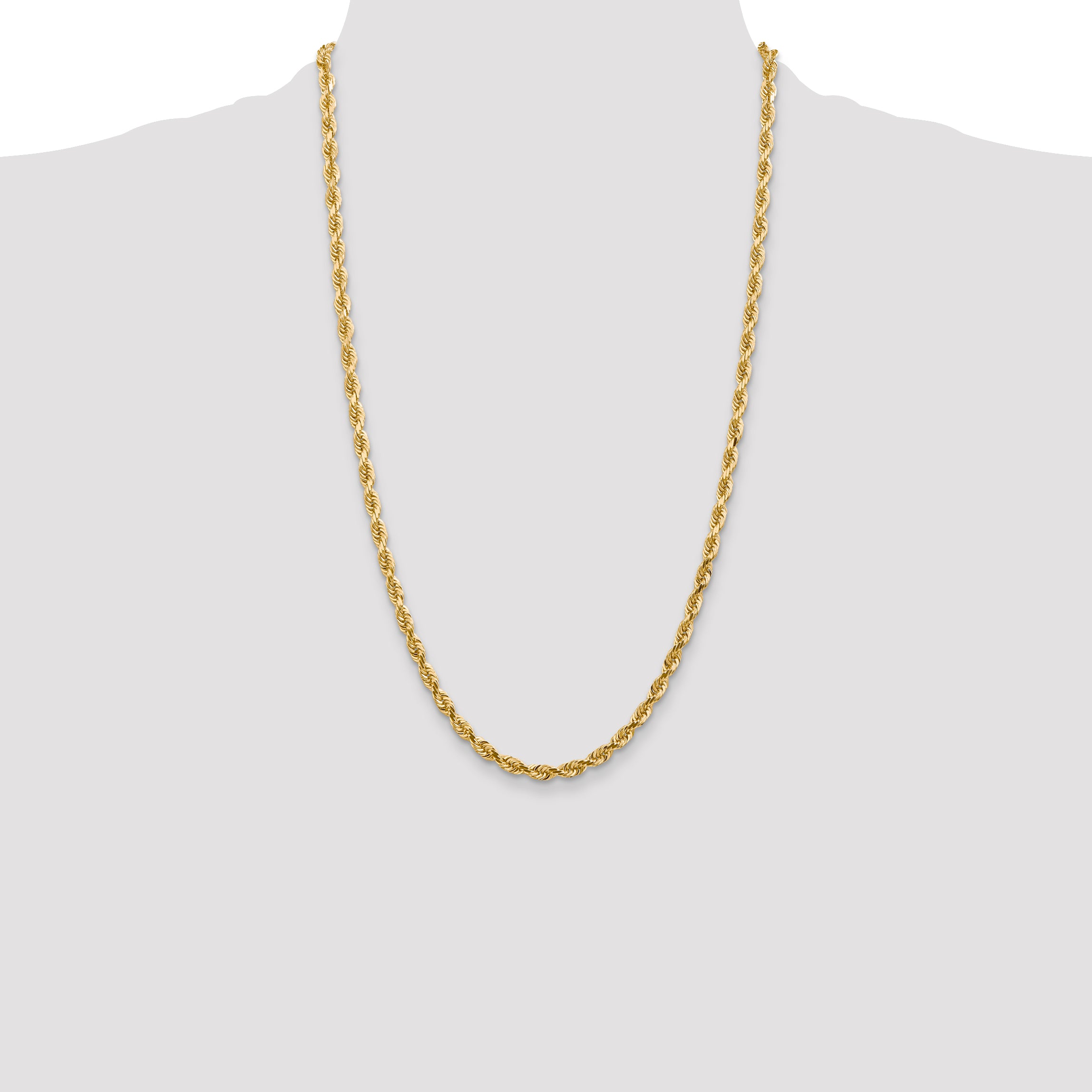 14K 8 Inch 4.5mm Diamond-Cut Quadruple Rope Lobster Clasp Chain